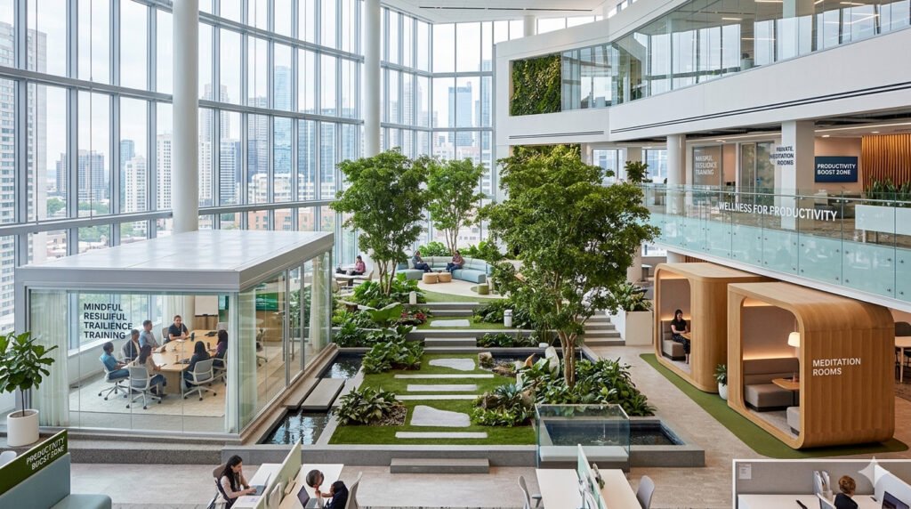 The image displays a modern which emphasizes wellness and productivity.