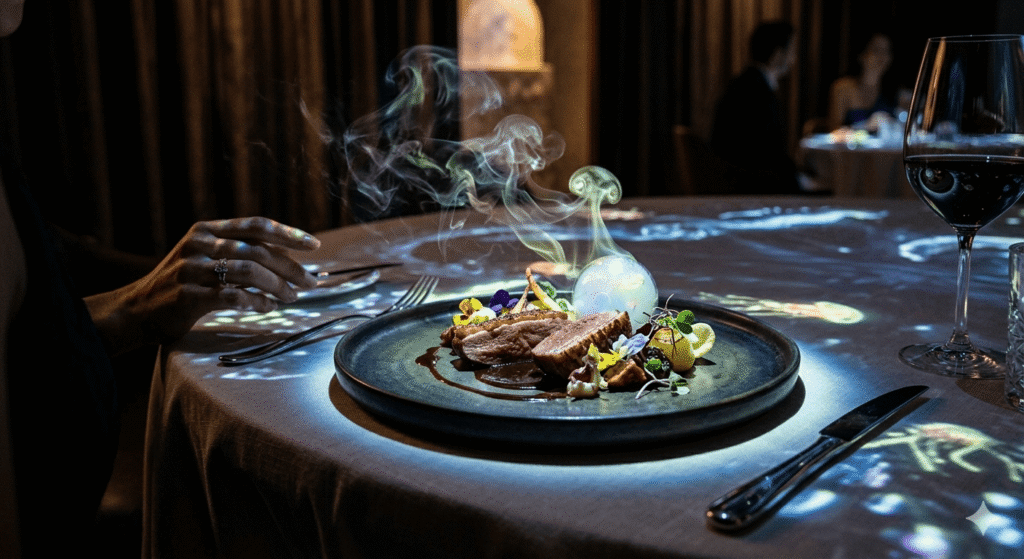 This image shows an immersive fine-dining experience.