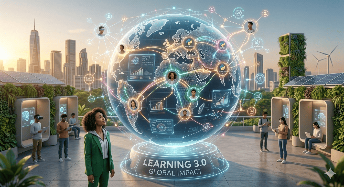 This image depicts a futuristic vision of education. 